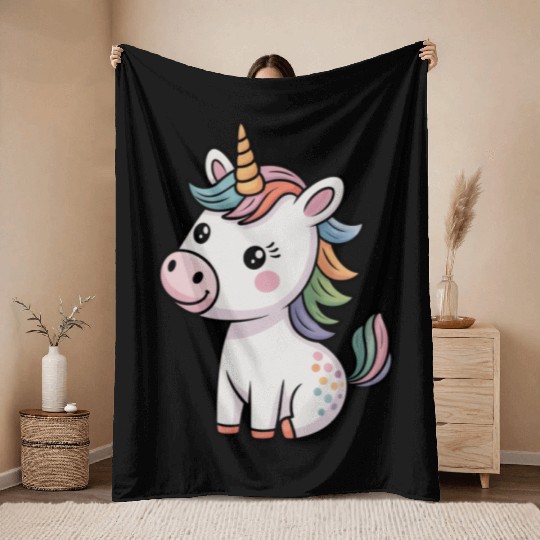 Believe in Magic – Cute Rainbow Unicorn Fantasy Throw Blankets