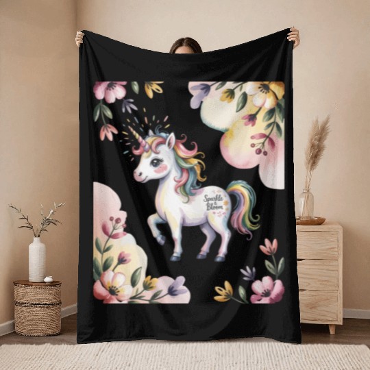 Believe in Magic – Cute Rainbow Unicorn Fantasy Throw Blankets