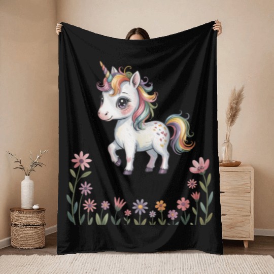 Believe in Magic – Cute Rainbow Unicorn Fantasy Throw Blankets