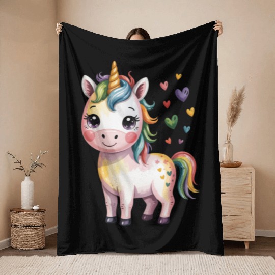 Believe in Magic – Cute Rainbow Unicorn Fantasy Throw Blankets