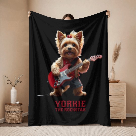 Yorkie the Rockstar Throw Blankets