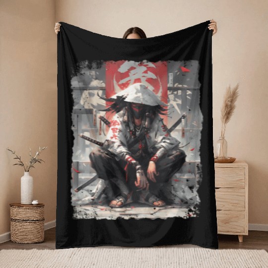 Samurai Sword Katana Ninja Japan Manga Anime Throw Blankets