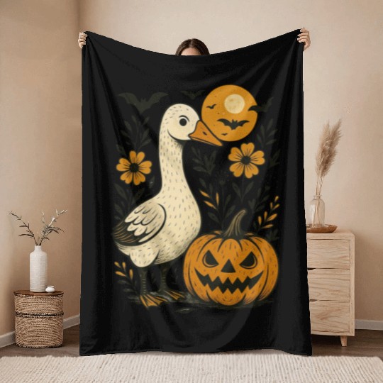 Goose Halloween Fall Silly Goose Boho Flower Throw Blankets