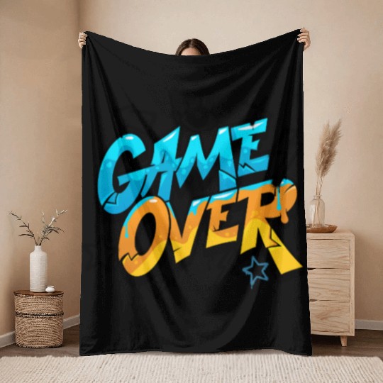Blue and Yellow Graffiti Game Over Throw Blankets 2025