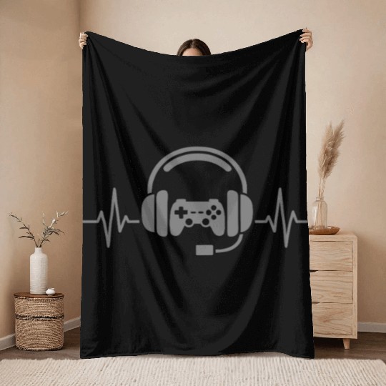 Gamer Heartbeat – Controller & Headset Life Throw Blankets