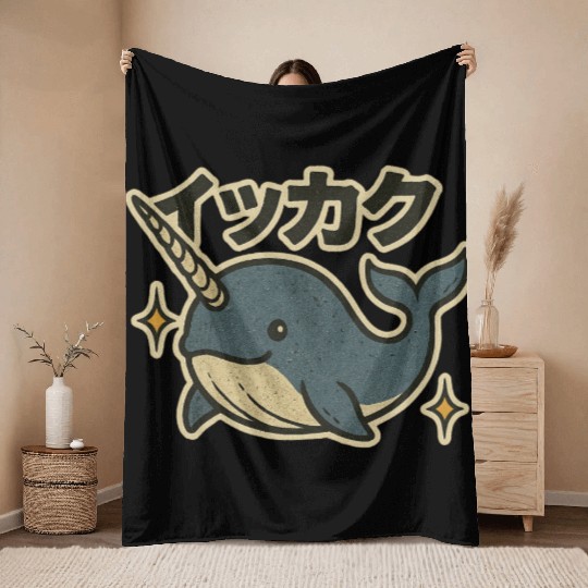Kawaii Narwhal Japanese Throw Blankets