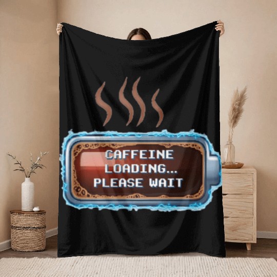 Caffeine Loading... Pixel Coffee Throw Blankets