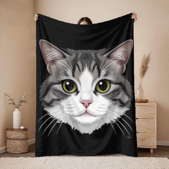 Realistic Cat Face – Feline Charm in Every Detail Throw Blankets