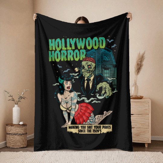 Hollywood Horror B-Movie Madness Throw Blankets