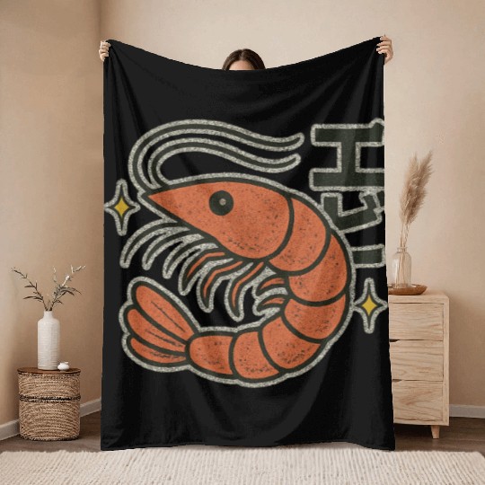 Kawaii Shrimp Japanese Throw Blankets