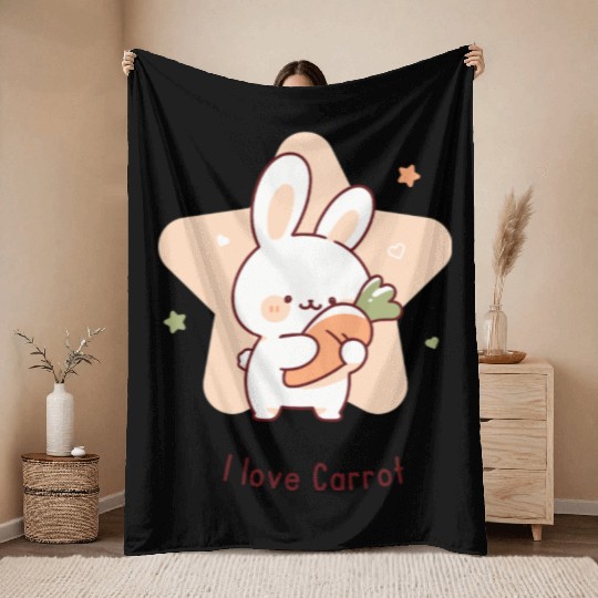 I Love Carrot – Cute Bunny with Carrot Throw Blankets