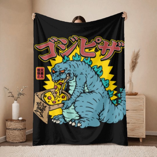 Kaiju Pizza Cravings Throw Blankets