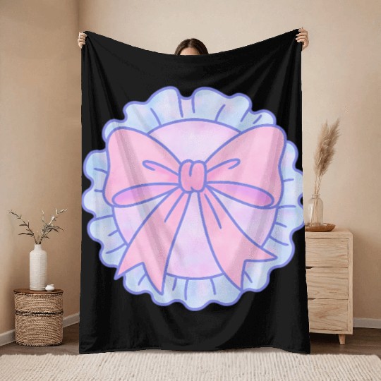 Pastel Bow Ruffle Badge Design Throw Blankets