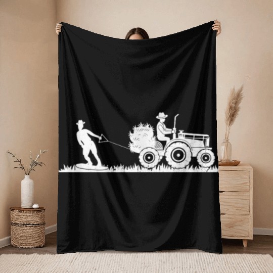 Funny Wakeboarding Farmer Wakesurfing Wakeboarding Throw Blankets