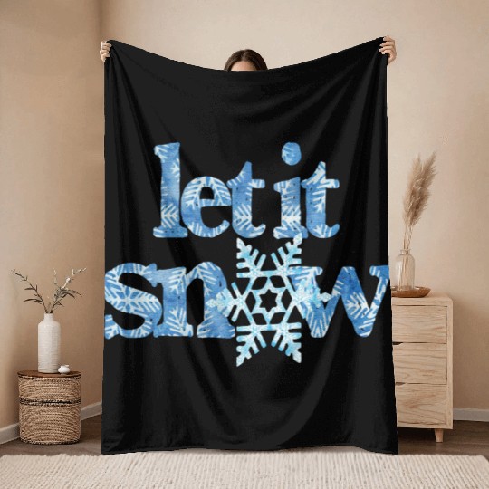 LET IT SNOW blue snowflakes winter wonderland xmas Throw Blankets