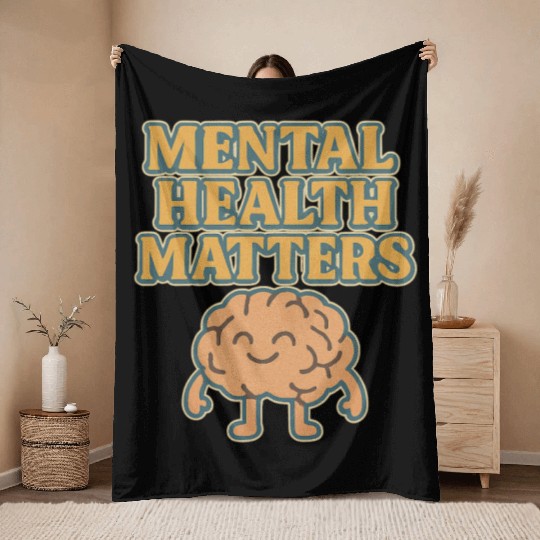 Mental Health Matters Hand-Drawn Illustration Throw Blankets