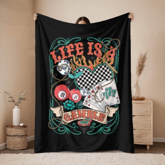 Life Is A Gamble Retro Poker Player Throw Blankets