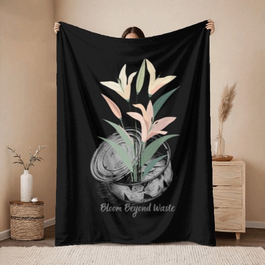 Lily Can Recycle Sustainable Floral Design Eco Art Throw Blankets