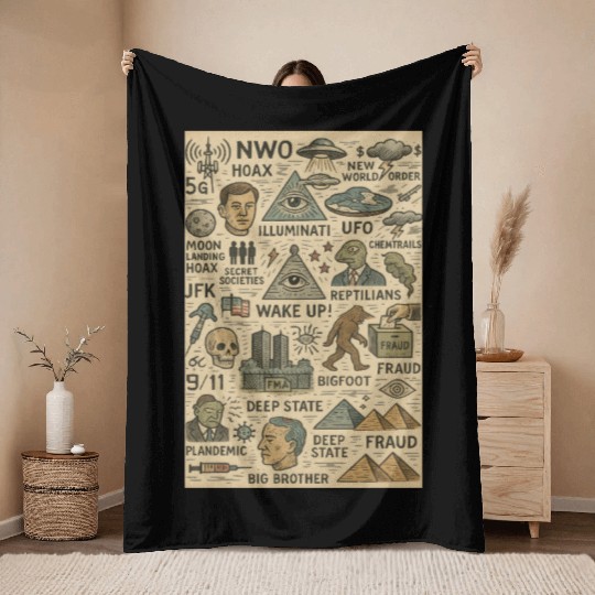 Vintage Conspiracy Theory Icons Throw Blankets