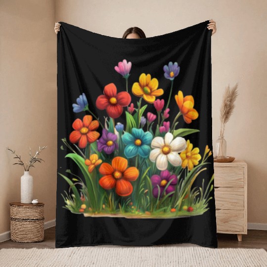 Vibrant Spring Blossom Garden Design Throw Blankets