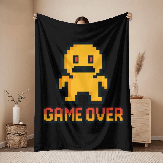 Retro Pixel Game Over – 8-Bit Character Design Throw Blankets