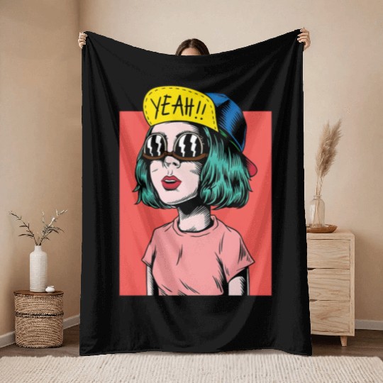 Be Different – Pop Art Rebel Girl Design Throw Blankets