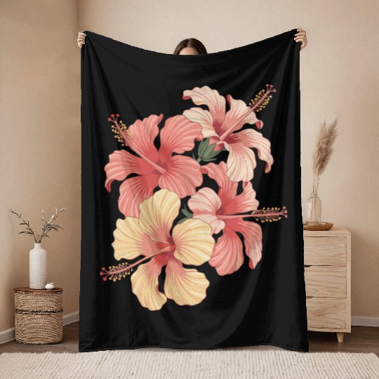 Vibrant Hibiscus Blooms Art Design Throw Blankets