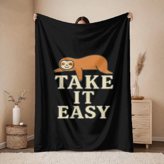 Relaxed Sloth and Motivational Quote Throw Blankets