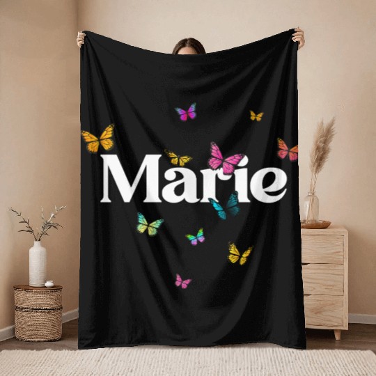 MARIE - beautiful girl name with cute butterflies Throw Blankets