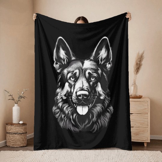 German Shepherd guard dog dad pet beautiful puppy Throw Blankets