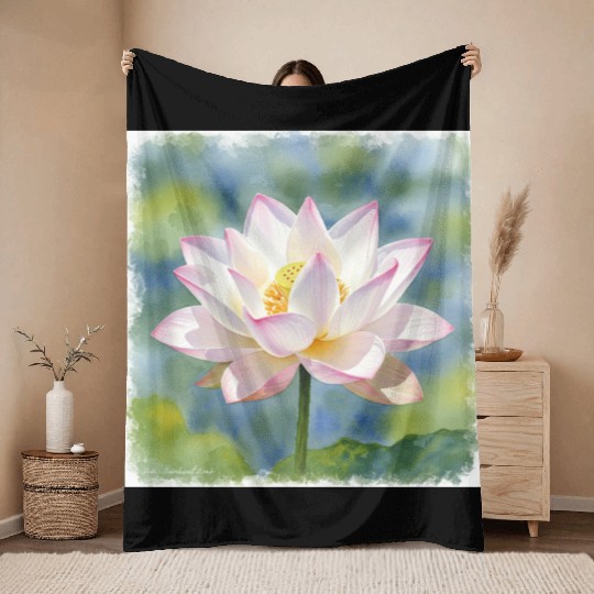 Serene Water Lily Floral Print Throw Blankets