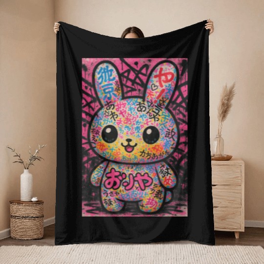 Graffiti Kawaii Bunny Pop Throw Blankets