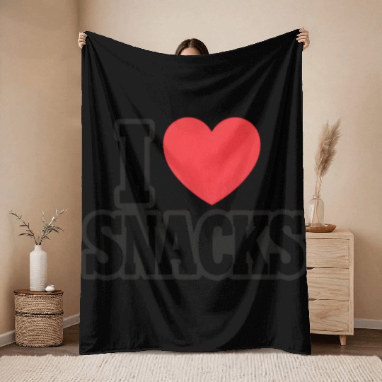 I Love Snacks Heart Graphic Throw Blankets