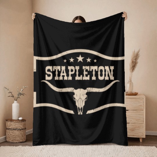 Classic Stapleton Cow Name Vintage Bull Skull Throw Blankets