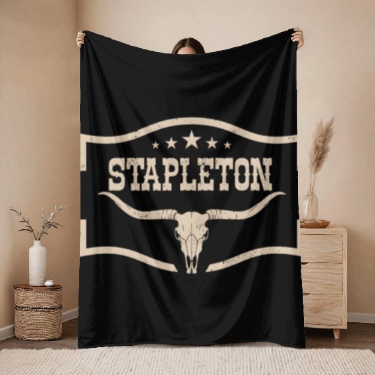 Classic Stapleton Cow Name Vintage Bull Skull Throw Blankets