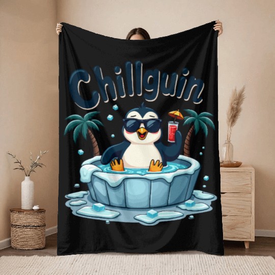 Chillguin - coolness on ice Throw Blankets