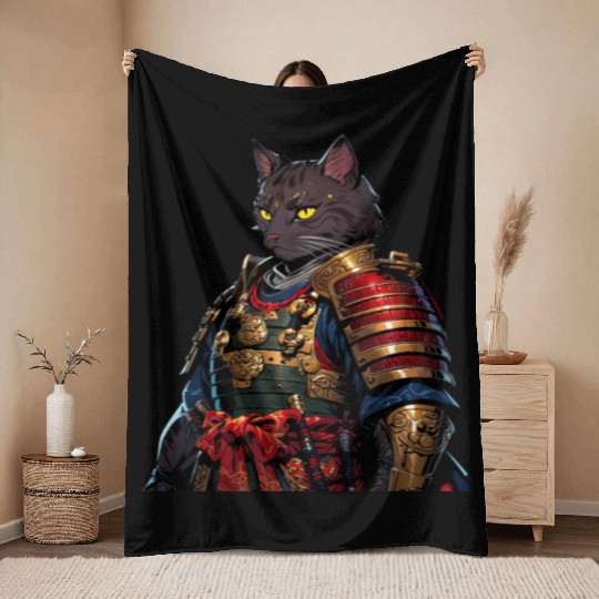 Warrior Cat in Armor Artwork Throw Blankets