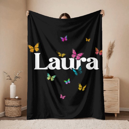 LAURA - beautiful girl name with cute butterflies Throw Blankets