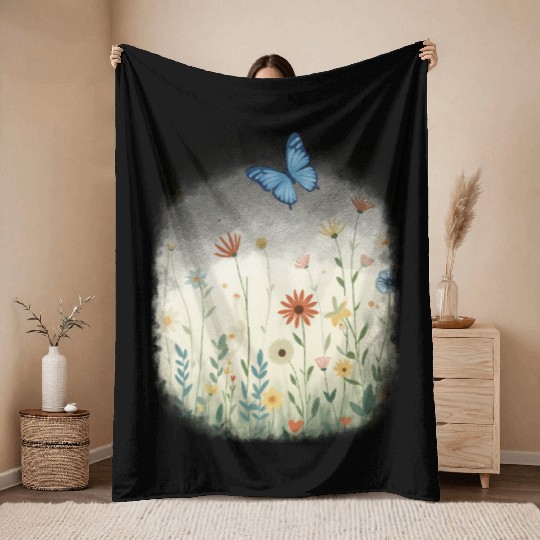 Flowers and butterflies Throw Blankets