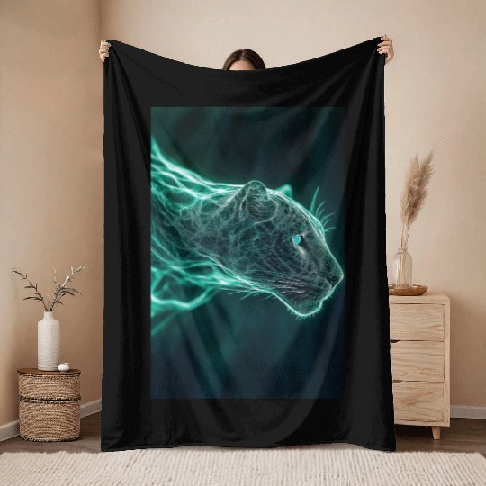 Neon Jaguar Spirit Form Throw Blankets