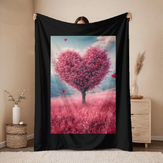 Romantic Heart Tree in Bloom Throw Blankets