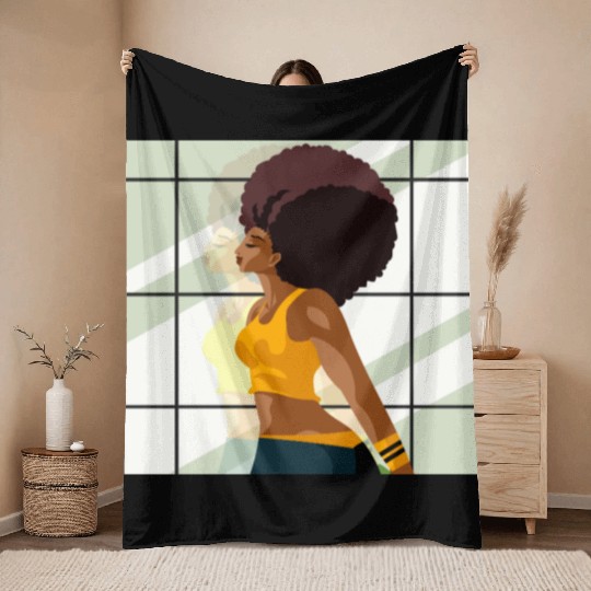 afro fitness girl in gym Throw Blankets
