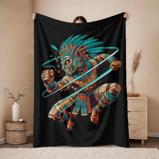 Aztec Warrior - Inca Maya Mayans Throw Blankets