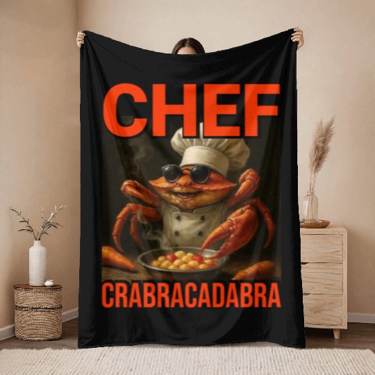 Chef Crabracadabra Throw Blankets - Meme Magic Crab Chef