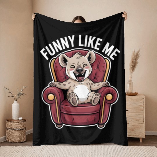 Funny Hyena Cub on Throne Throw Blankets