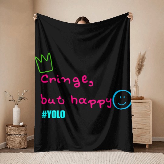 Cringe but happy Throw Blankets