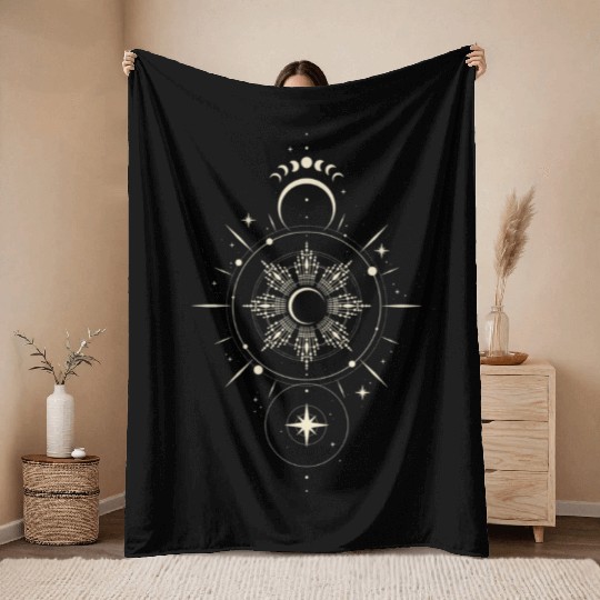 Celestial Mandala Sun and Moon Design Throw Blankets