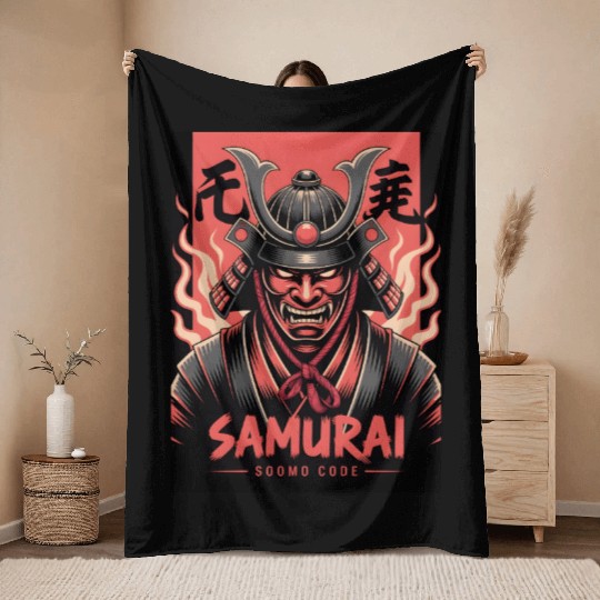 Fire Oni Samurai – Warrior Spirit Art Throw Blankets