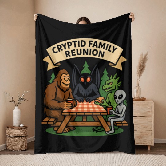 Cryptid Family Reunion Throw Blankets