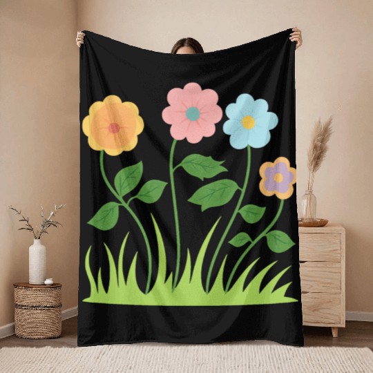 Whimsical Pastel Flower Pattern Throw Blankets